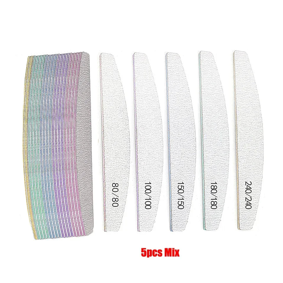 5Pcs Professional Nail File Set – 80/100/150/180/240 Grit Mix | Colorful Emery Boards for Shaping, Buffing & Cuticle Prep