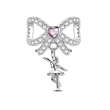 Silver Bow Charms 925 Sterling Silver Pink Heart-shaped Bow Pendants Charms Beads Fit Original S925 Bangle Bracelets DIY Jewelry