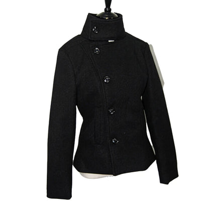 2026 Women's Minimalist Retro Stand up Collar Thick Coat, Asymmetrical Button Decoration, Slim Fit Long Sleeved Top, Winter