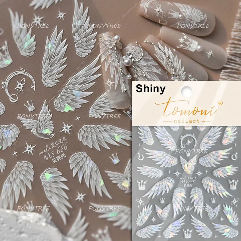 Shiny Laser Black Translucent Butterfly Dragonfly Insects Wings 3D Jelly Nail Art Sticker Angel Pearl Rhinestone Manicure Decals