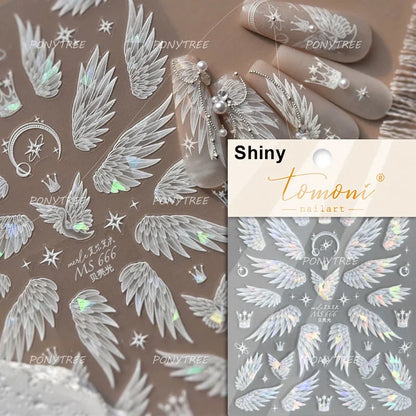 Shiny Laser Black Translucent Butterfly Dragonfly Insects Wings 3D Jelly Nail Art Sticker Angel Pearl Rhinestone Manicure Decals