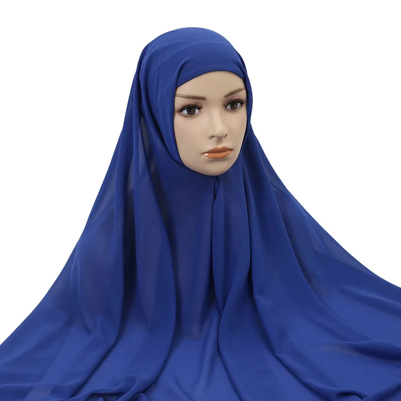 Muslim Women Chiffon Hijab With Cap Bonnet Instant Chiffon Hijab Pinles Shawl Head Scarf Under scarf Caps Cover Headwrap