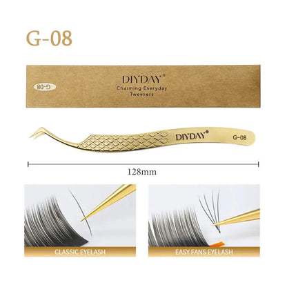 DIYDAY Anti-slip Eyelash Extension Tweezers Stainless Steel Fiber Tip Lashe Tweezer Precision Makeup Tool for Professional Use
