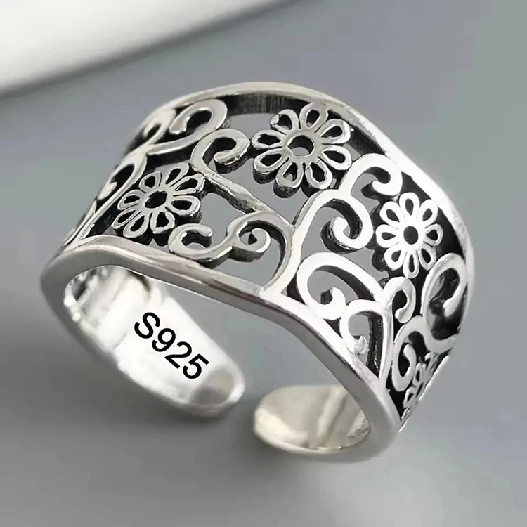 VENTFILLE 925 Sterling Silve Flower Ring for Women Gift Hollow Out Design Retro Hip Hop Versatile Jewelry Party Gift Dropship