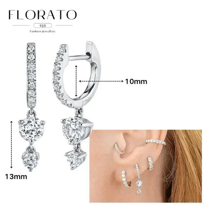 FLORATO 925 Sterling Silver Earrings Chain Tassel Pendant Earrings Zircon Silver Earrings for Women Trend Luxury Wedding Jewelry