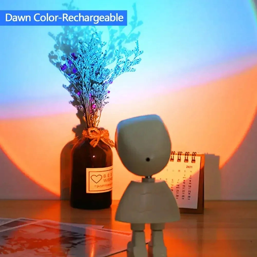 GGbingo Rechargeable Astronaut Robot Rainbow Projection Sun Lamp Table Night Light Sunset Lamp Dimming Bedroom Atmosphere Light