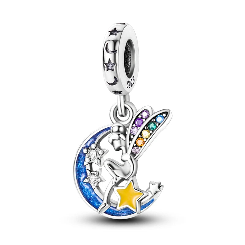 New 925 Sterling Silver Cosmic Star Moon Charms Pendants For Women Fit Original Bracelet DIY Jewelry Gifts