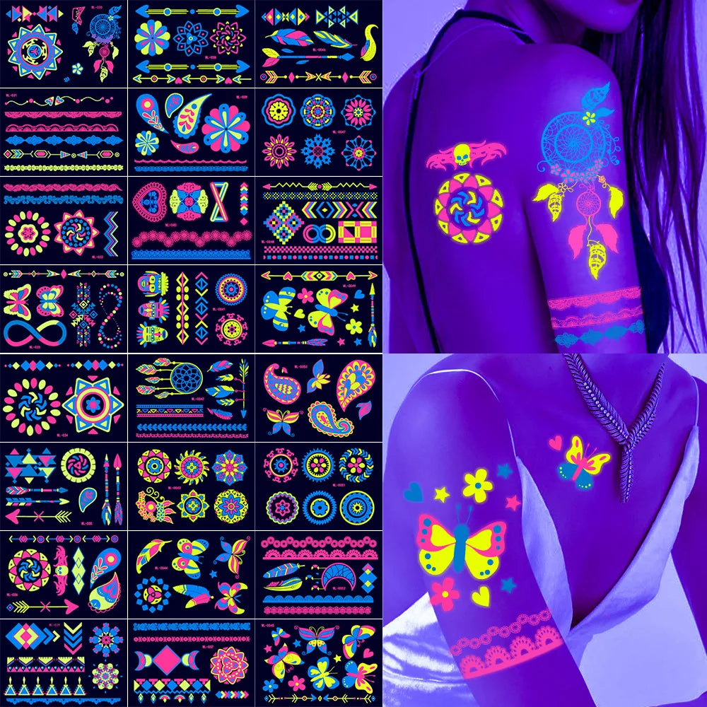 Halloween Luminous Temporary Tattoos Stickers UV Glow Fluorescent in the Dark For Body Face Tattoo Stickers Party Accessorie