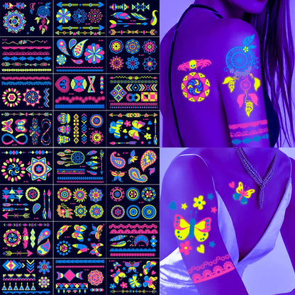 Halloween Luminous Temporary Tattoos Stickers UV Glow Fluorescent in the Dark For Body Face Tattoo Stickers Party Accessorie