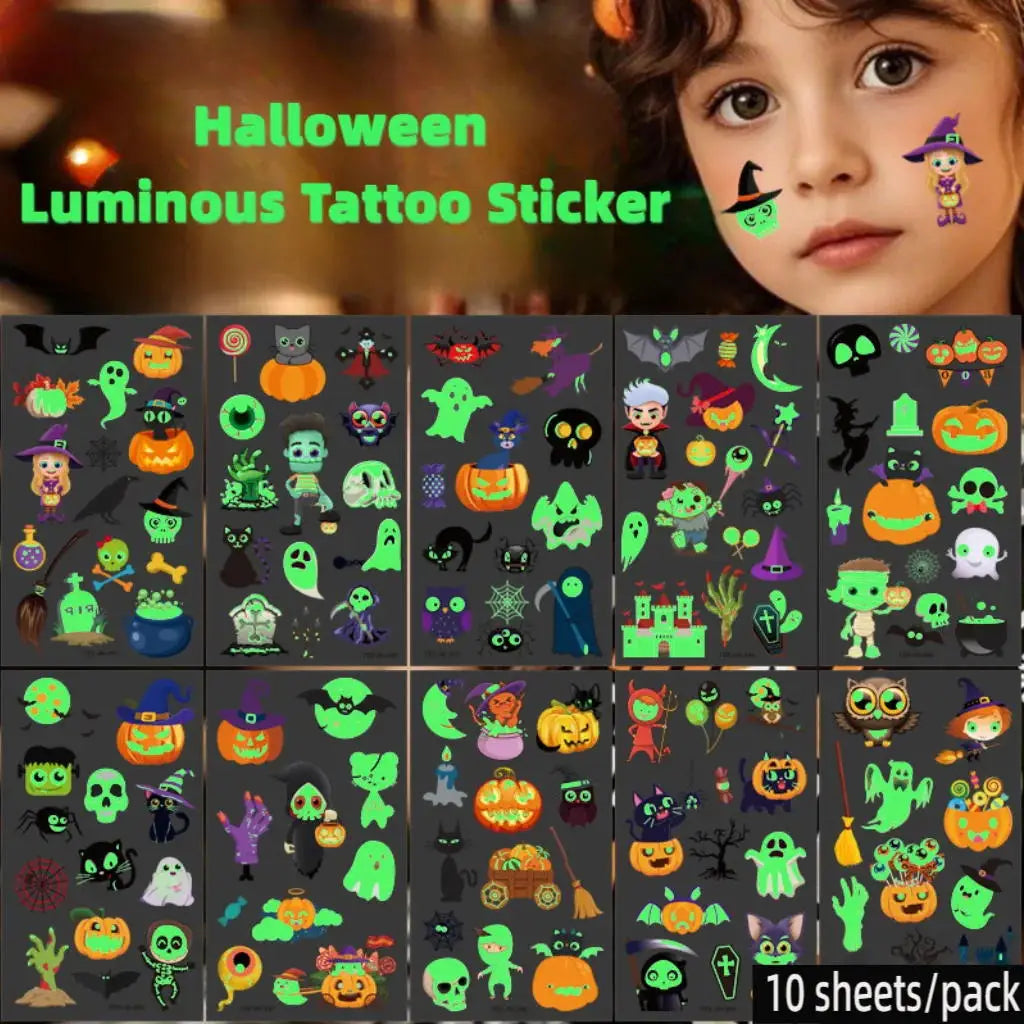 Halloween Luminous Temporary Tattoos Stickers UV Glow Fluorescent in the Dark For Body Face Tattoo Stickers Party Accessorie