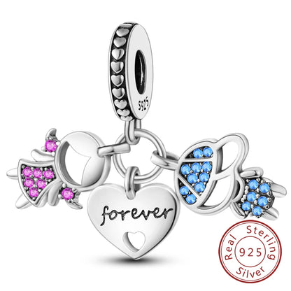 Charm 925 Sterling Silver Pink Pendant Charm Fit Original Charm Bracelet Necklace Beads DIY Jewerlry Accessories