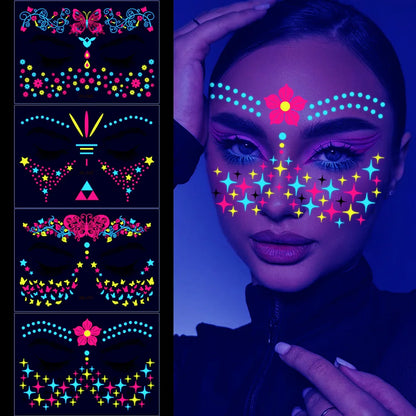 Halloween Luminous Temporary Tattoos Stickers UV Glow Fluorescent in the Dark For Body Face Tattoo Stickers Party Accessorie