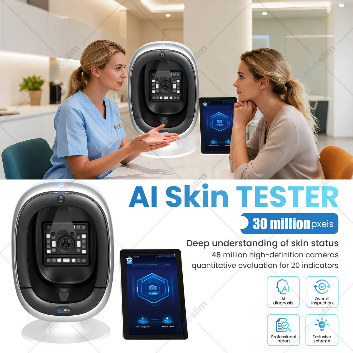 Supreme Portable 3D Magic Mirror | Professional Facial Detector & Monitor, Super Sensitive Camera Reveals All Hidden Skin Proble