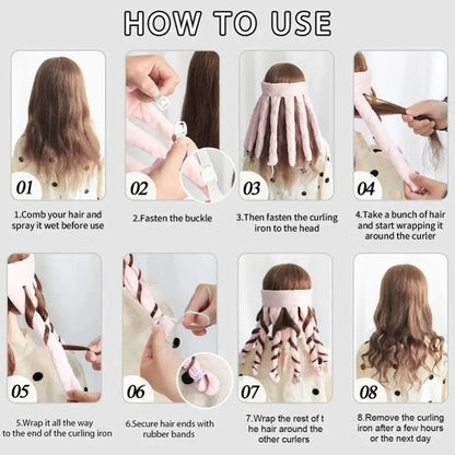 Heatless Curling Rod Headband for Lazy Hair - Silk Ribbon Soft Wave Formers for Sleeping No Heat Curls
