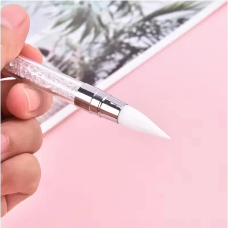 Beechip 2pcs Double Head Silicone Nail Art Pen Carving Flower Sculpting Pen Adjustable Glue Stick Embossing Brush