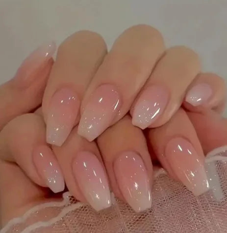 24 Pcs Ballerina Press On Nails Pink Gradient Fake Nails Glossy Artificial Finger Manicure Reusable False Nails For Women
