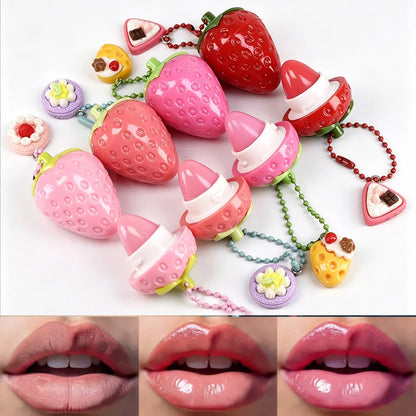 Cute Lip Balm Strawberry Wrinkle Repair Moisturizing and Plumping Lasting Hydrating Strawberry Shaped Lip Protector Women Gift