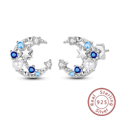 New 925 Sterling Silver Hoop Earrings Star Moon Stud Drop Earrings For Woman Party Wedding Accessories Fashion Jewelry Gift