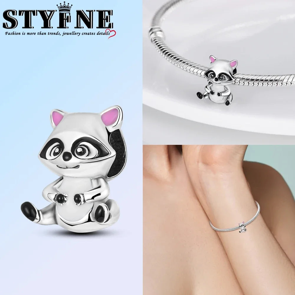925 Sterling Silver Rainbow Woodpecker Animal Pendant with Elephant Bead for DIY Bracelet Making Birthday Gift Idea