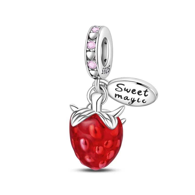 925 Silver Color Strawberry Cherry Apple Avocado Fruit Charms Beads Fit Qikaola 925 Original Bracelets Fine DIY Birthday Jewelry