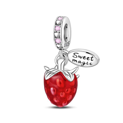 925 Silver Color Strawberry Cherry Apple Avocado Fruit Charms Beads Fit Qikaola 925 Original Bracelets Fine DIY Birthday Jewelry
