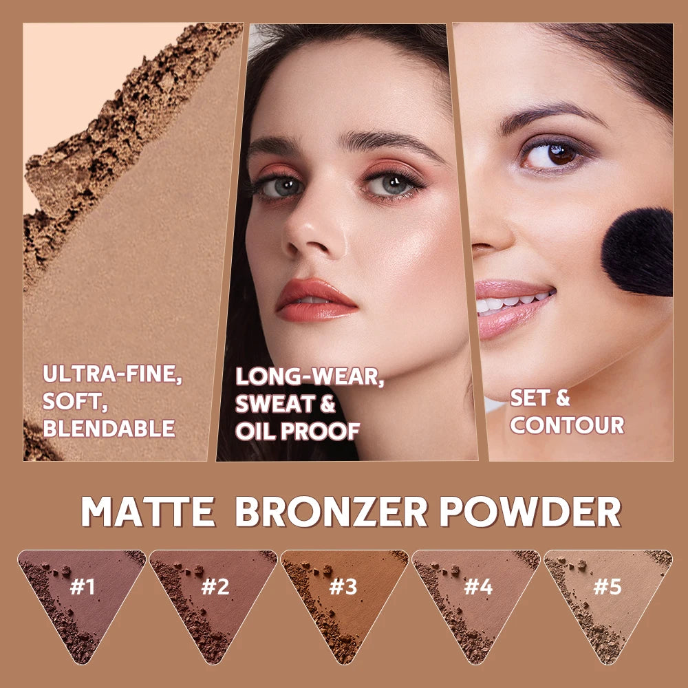 Matte Bronzer Powder Long-Lasting Makeup Effect Waterproof Sweatproof Setting Powder Oil Control Bronzers Smooth Face Makeup
