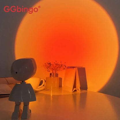 GGbingo Rechargeable Astronaut Robot Rainbow Projection Sun Lamp Table Night Light Sunset Lamp Dimming Bedroom Atmosphere Light
