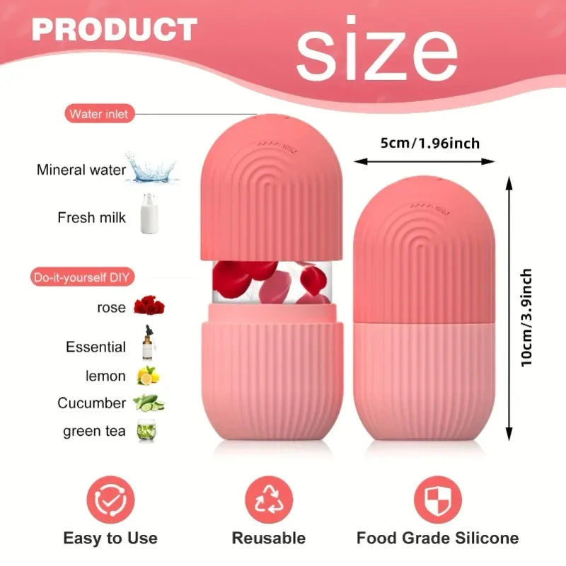 Reusable Pink Silicone Cooling Ice Roller Facial Eye Massager Gentle Calming Texture Household SPA Skin Care Tool For Daily Use