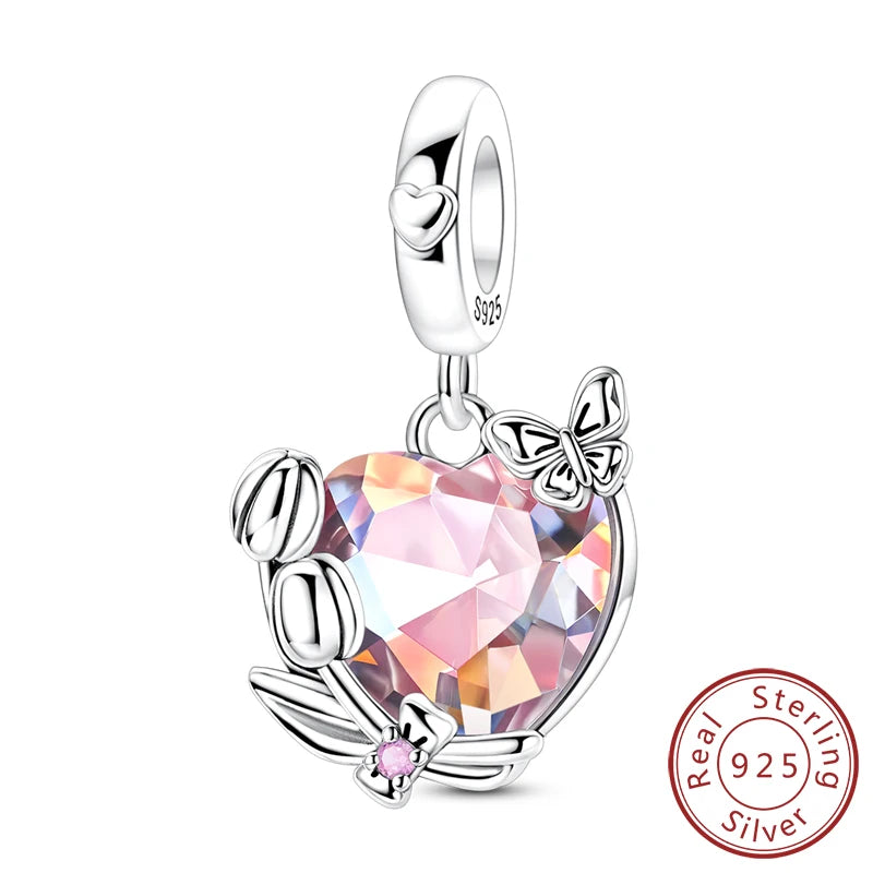 Original 925 Sterling Silver Heart Love Charms Beads Pendant Fit Original Bracelet Necklace DIY Charms Women Man Jewelry Gift