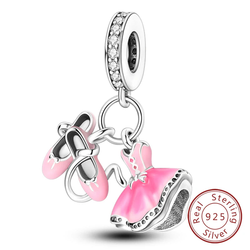 Charm 925 Sterling Silver Pink Pendant Charm Fit Original Charm Bracelet Necklace Beads DIY Jewerlry Accessories