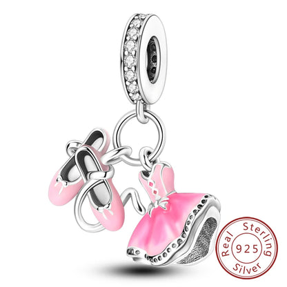 Charm 925 Sterling Silver Pink Pendant Charm Fit Original Charm Bracelet Necklace Beads DIY Jewerlry Accessories