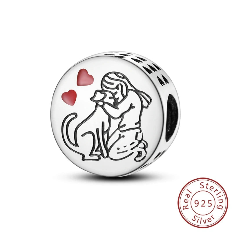 Charms 925 Sterling Silver Dog Cat Paw Print Love Pets Charms Beads Fit Original Bracelets Necklaces Pendant Women DIY Jewelry