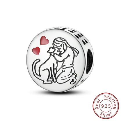 Charms 925 Sterling Silver Dog Cat Paw Print Love Pets Charms Beads Fit Original Bracelets Necklaces Pendant Women DIY Jewelry