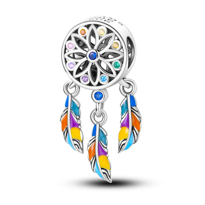 925 Silver Rainbow Flower Dragonfly Charms Dangle Charm Animal Bead Fit Original Bracelet Jewelry DIY