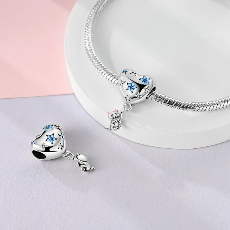Charms 925 Sterling Silver Dog Cat Paw Print Love Pets Charms Beads Fit Original Bracelets Necklaces Pendant Women DIY Jewelry