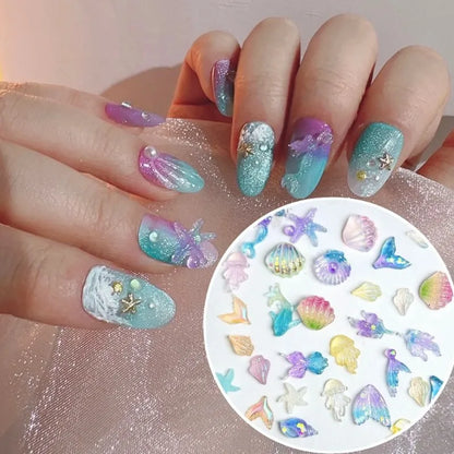 50PCS 3D Creative Simulated Conch Shell Nail Charms Colorful Translucent Jellyfish Ocean Series Resin Nail Art Decorations 2030