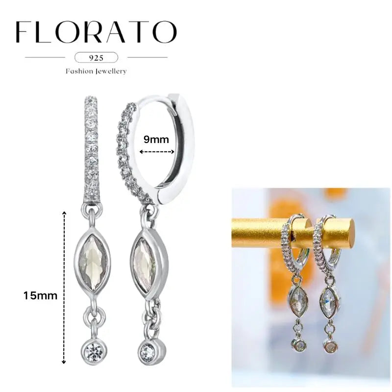 FLORATO 925 Sterling Silver Earrings Chain Tassel Pendant Earrings Zircon Silver Earrings for Women Trend Luxury Wedding Jewelry
