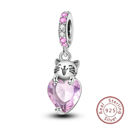 Charms 925 Sterling Silver Dog Cat Paw Print Love Pets Charms Beads Fit Original Bracelets Necklaces Pendant Women DIY Jewelry