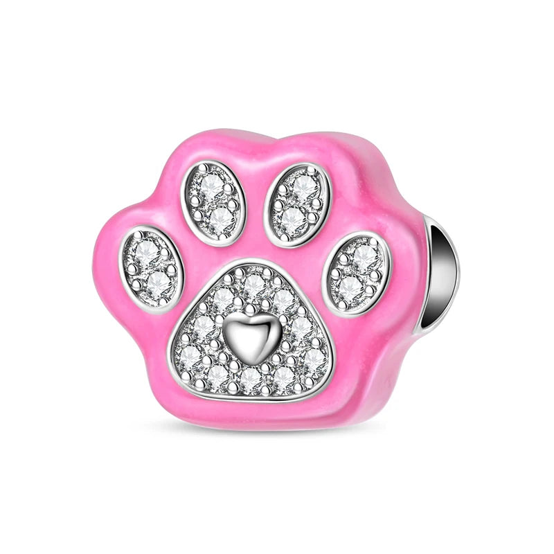 Original 925 Sterling Silver Charms Love Pets Dog Cat Paw Print Pendant Beads Fit Brand Bracelets Necklaces Women DIY Jewelry