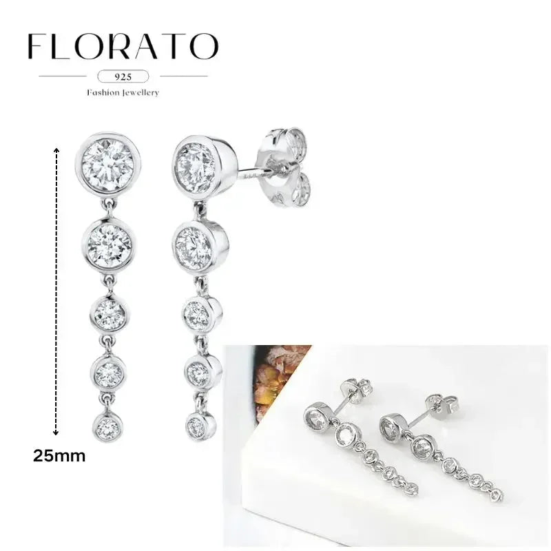 FLORATO 925 Sterling Silver Earrings Chain Tassel Pendant Earrings Zircon Silver Earrings for Women Trend Luxury Wedding Jewelry