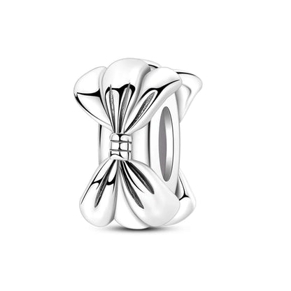 Silver Bow Charms 925 Sterling Silver Pink Heart-shaped Bow Pendants Charms Beads Fit Original S925 Bangle Bracelets DIY Jewelry