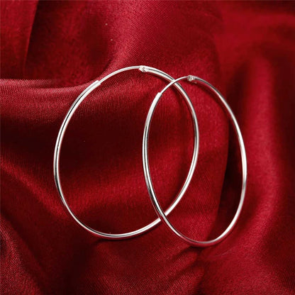 Round Circle 35/50/60mm Hoop Earrings Silver Color For Woman Wedding Engagement Party Fashion Charm Jewelry Gift