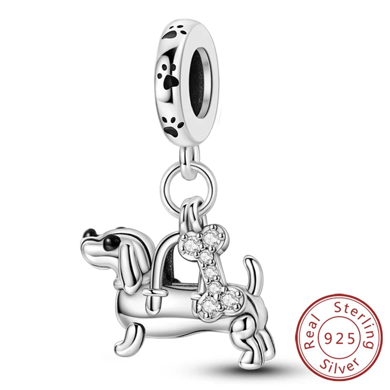 Charms 925 Sterling Silver Dog Cat Paw Print Love Pets Charms Beads Fit Original Bracelets Necklaces Pendant Women DIY Jewelry
