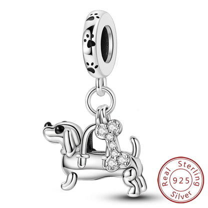 Charms 925 Sterling Silver Dog Cat Paw Print Love Pets Charms Beads Fit Original Bracelets Necklaces Pendant Women DIY Jewelry