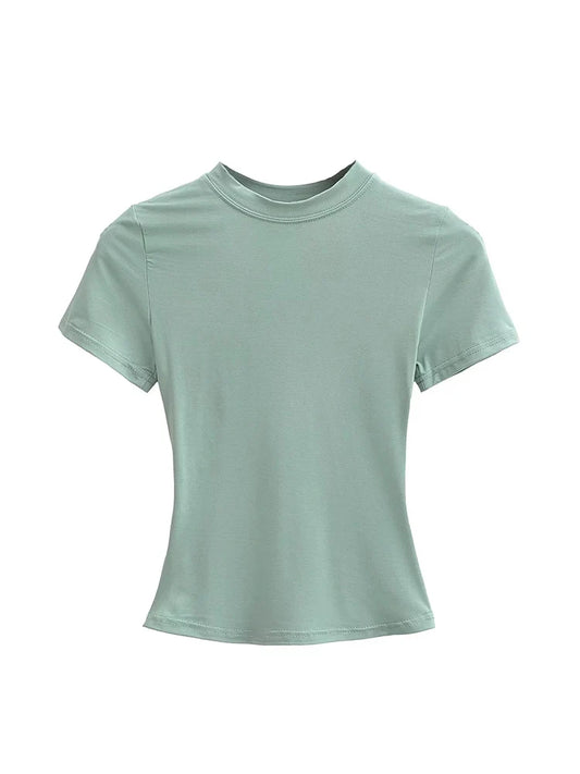 2025 New High Quality Casual T Shirt Sexy Slim Short Sleeves Fashion Trend Solid Women Clothing Y2K Tops