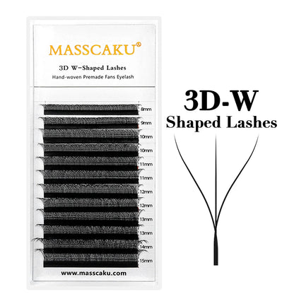 MASSCAKU 12Lines Premium Mink 3D 4D 5D 6D Pre-made False Eyelash W Shape Soft and Natural Individual Lash Extension Supplies