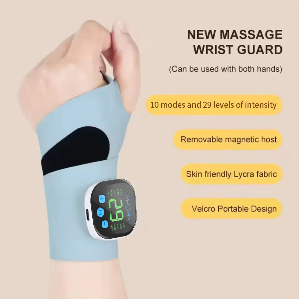 EMS Electric Hand Wrist Massager 10 Mode Vibration Massage 29 Levels Massage Hands Rechargeable Wrist Brace Protector Wrap