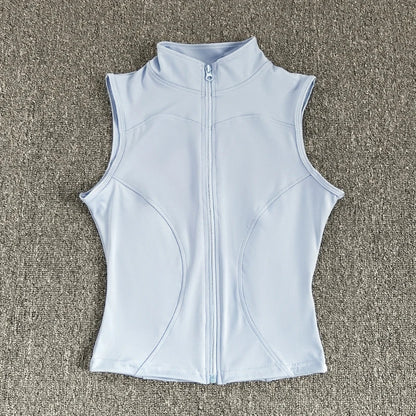 Women's Slim Fit Sport Sleeveless Top Quick Dry Elastic Stand Collar Yoga Fitness Clothing Summer Zipper