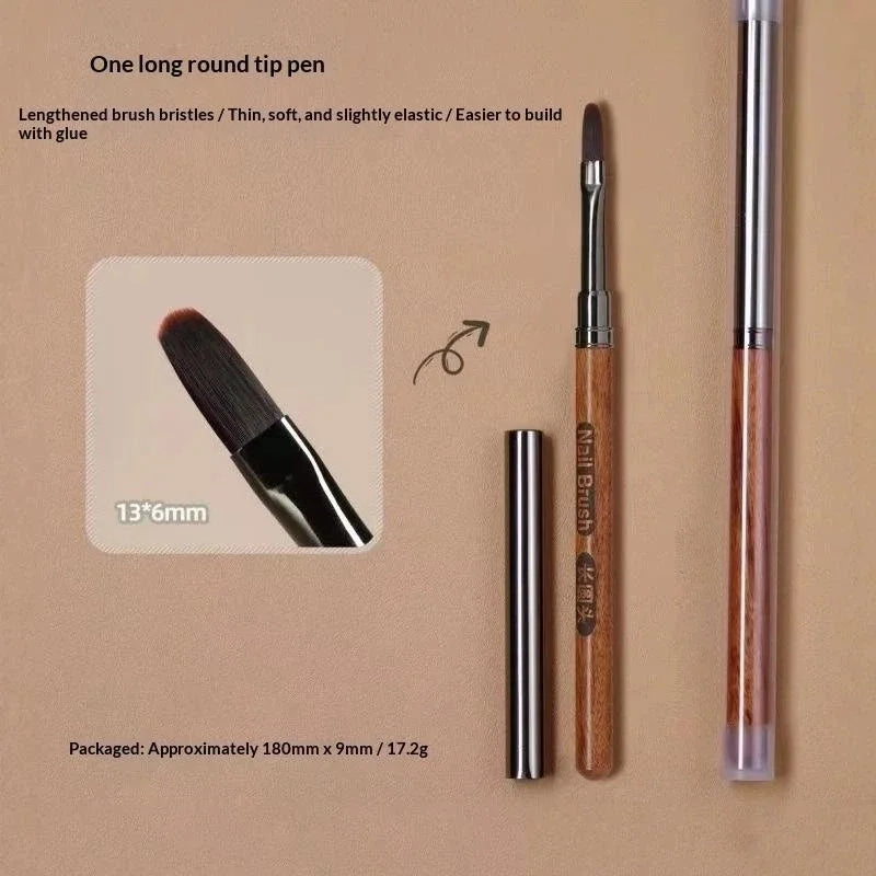 Round Wood Handle Triangular Petal Nail Brush Acrylic Nail Art Liner Brush Stripes Grid Flower Painting Drawing PenManicure Tool