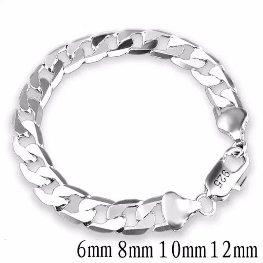 925 Sterling Silver Bracelet Sideways Silver Bracelet 6MM8MM10MM12MM Bracelet Men & Women Jewelry